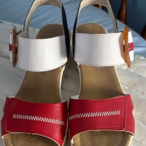 Red and White Buckle Strap Sandals Rieker